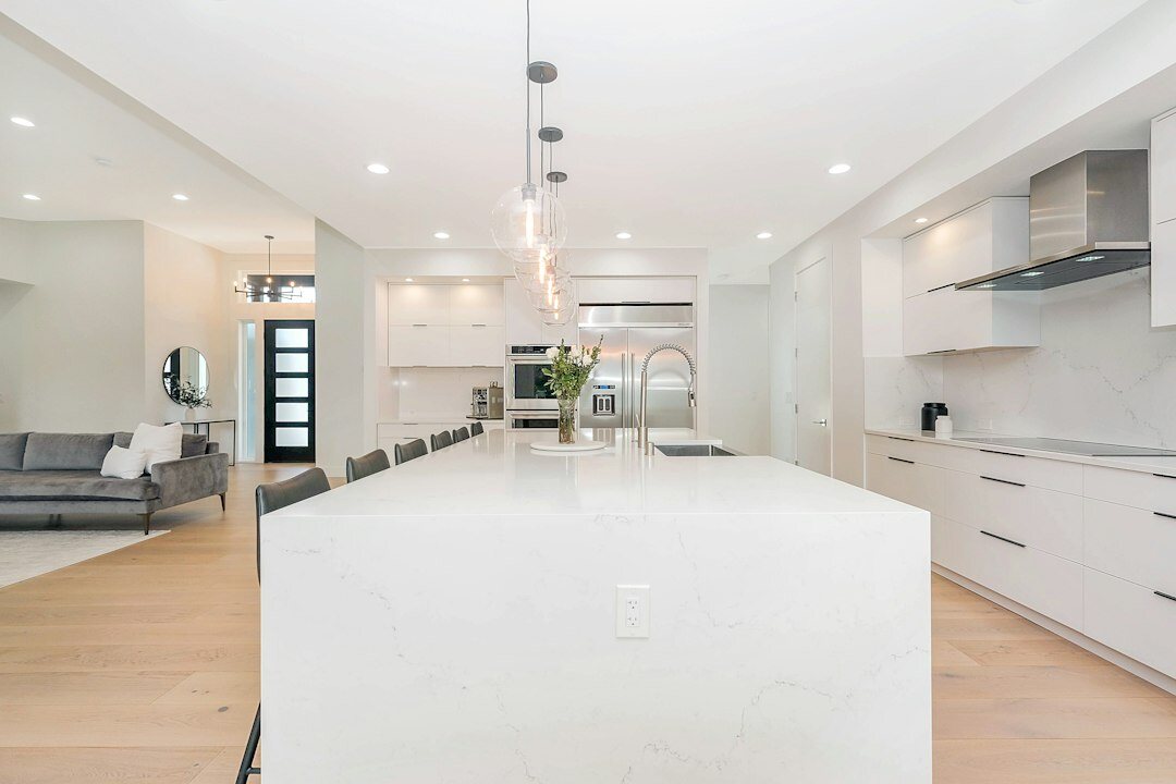 modern kitchen with marble counters